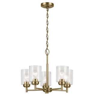 KICHLER Winslow 19.75 in. 5-Light Natural Brass Contemporary Shaded Cylinder Chandelier for Dinin... | The Home Depot