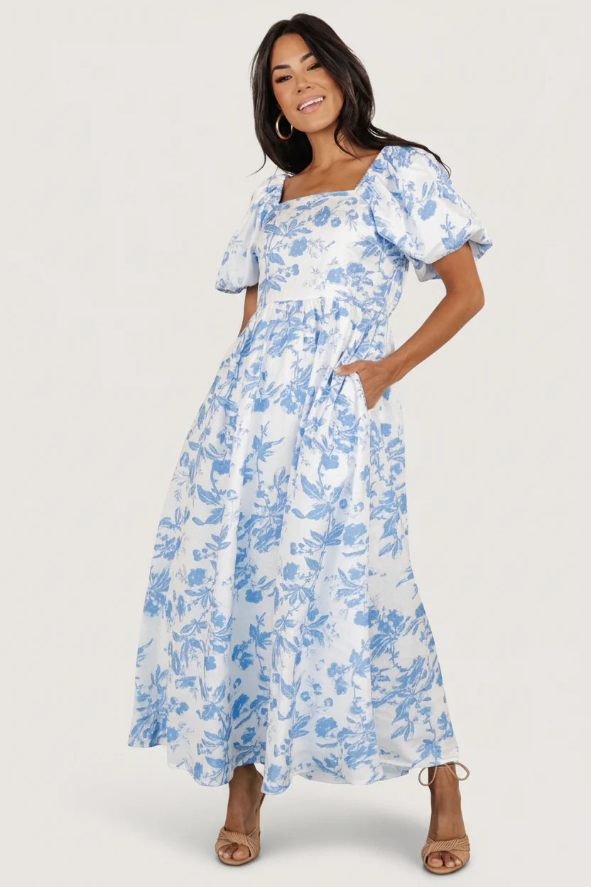 Graceland Maxi Dress — White & Blue Floral | Baltic Born | Baltic Born