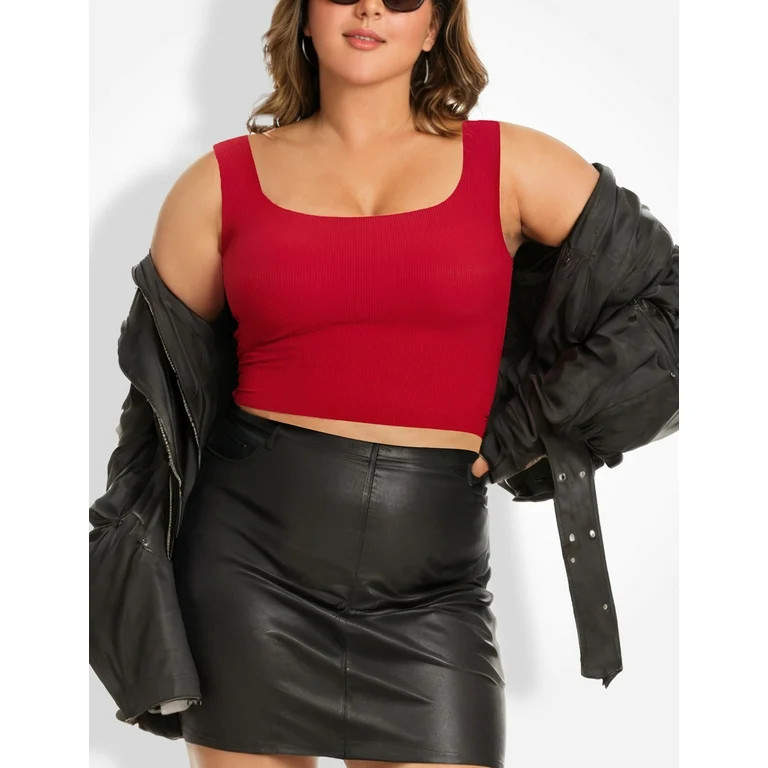 YANDW Square Neck Tank Top with Built in Bras Sleeveless Workout shirts Seamless Basic Yoga Crop ... | Walmart (US)