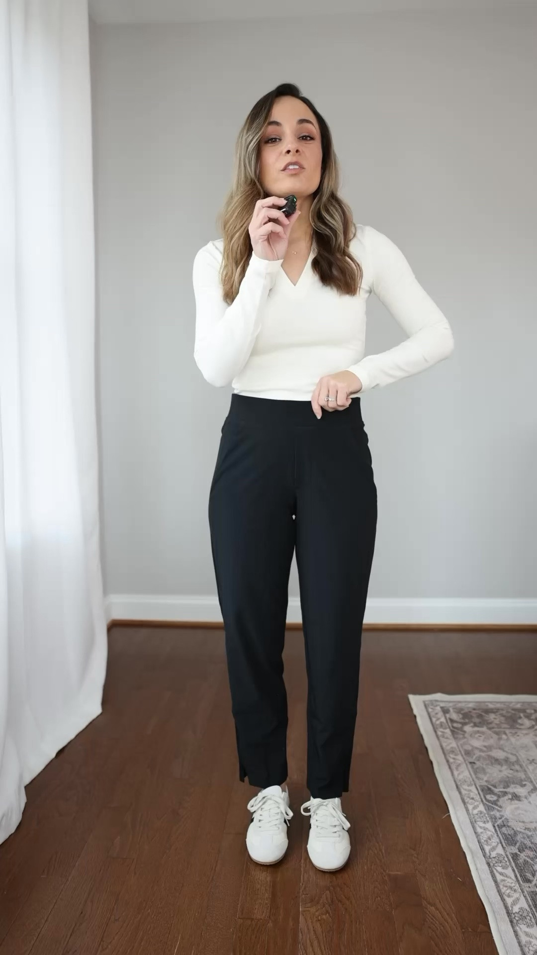 A look at the fit of the Brooklyn Pants - still 40% off today! 

Pants (Athleta): petite 00 
Top: xxs 

For size comparison, I’m 4’10” 105lbs. My measurements are 32”, 24”, 36”. I typically wear petite xxs/00/24 and have a 25” ankle inseam and a 27.5-28” full length inseam.

#LTKPetite #LTKSaleAlert
