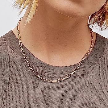 gorjana Women's Parker Paperclip Link Chain Necklace, 18k Gold or Silver Plated, Chunky Clasp | Amazon (US)
