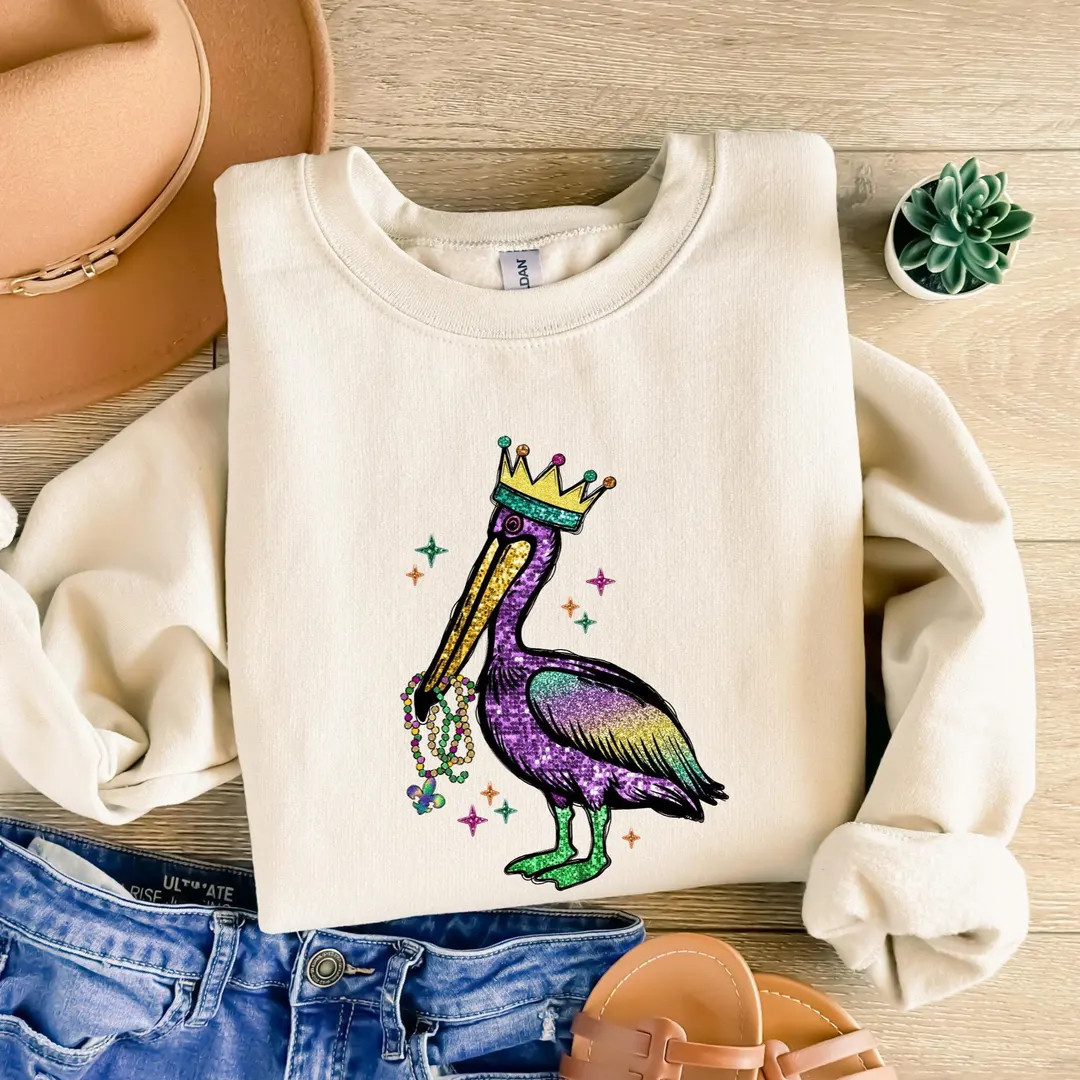 Pelican Tshirt, Mardi Gras Pelican Shirt, Mardi Gras Sweatshirt, Mardi Gras Graphic, Mardi Gras P... | Etsy (US)