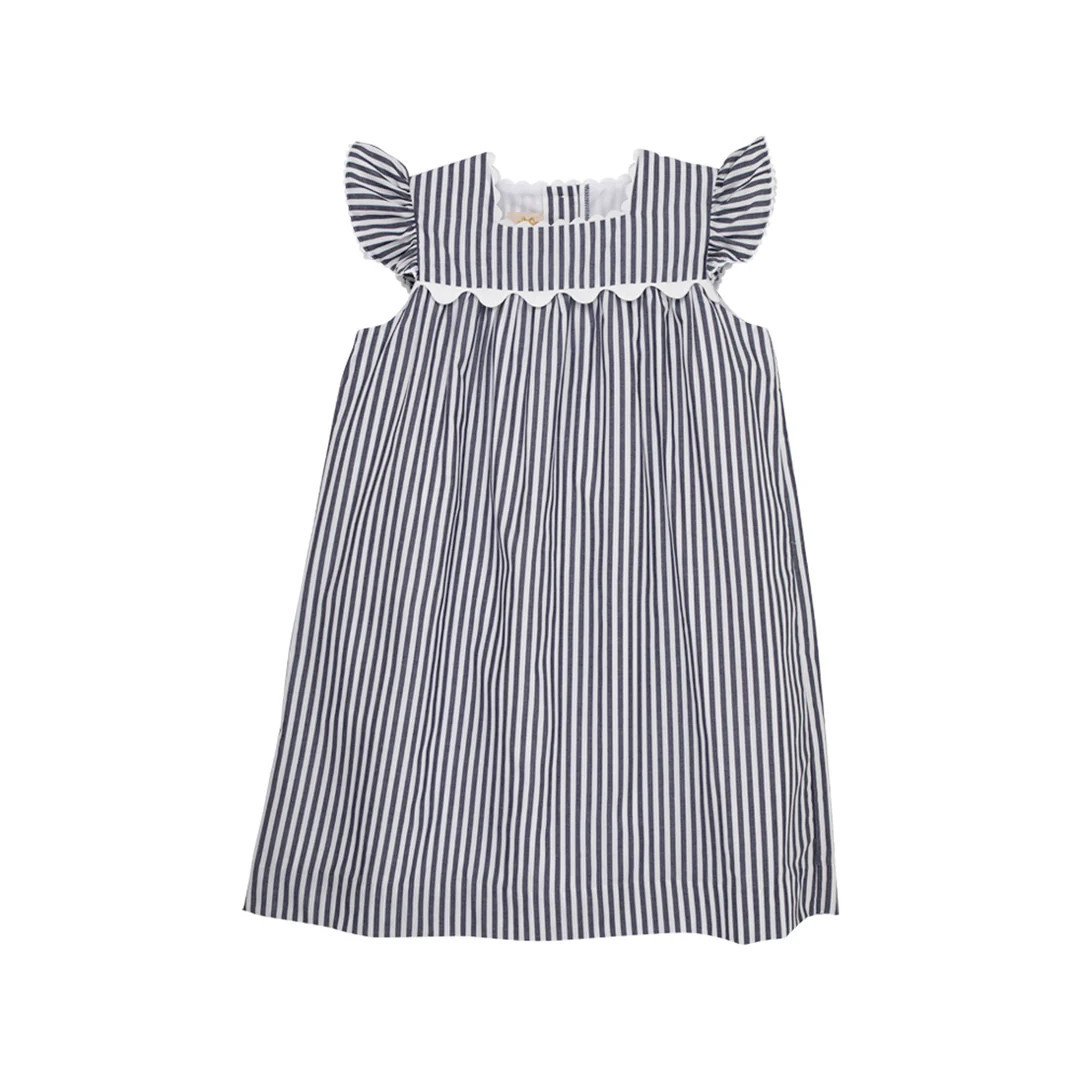 Rosemary Ric Rac Dress - Nantucket Navy Stripe with Worth Avenue White | The Beaufort Bonnet Company