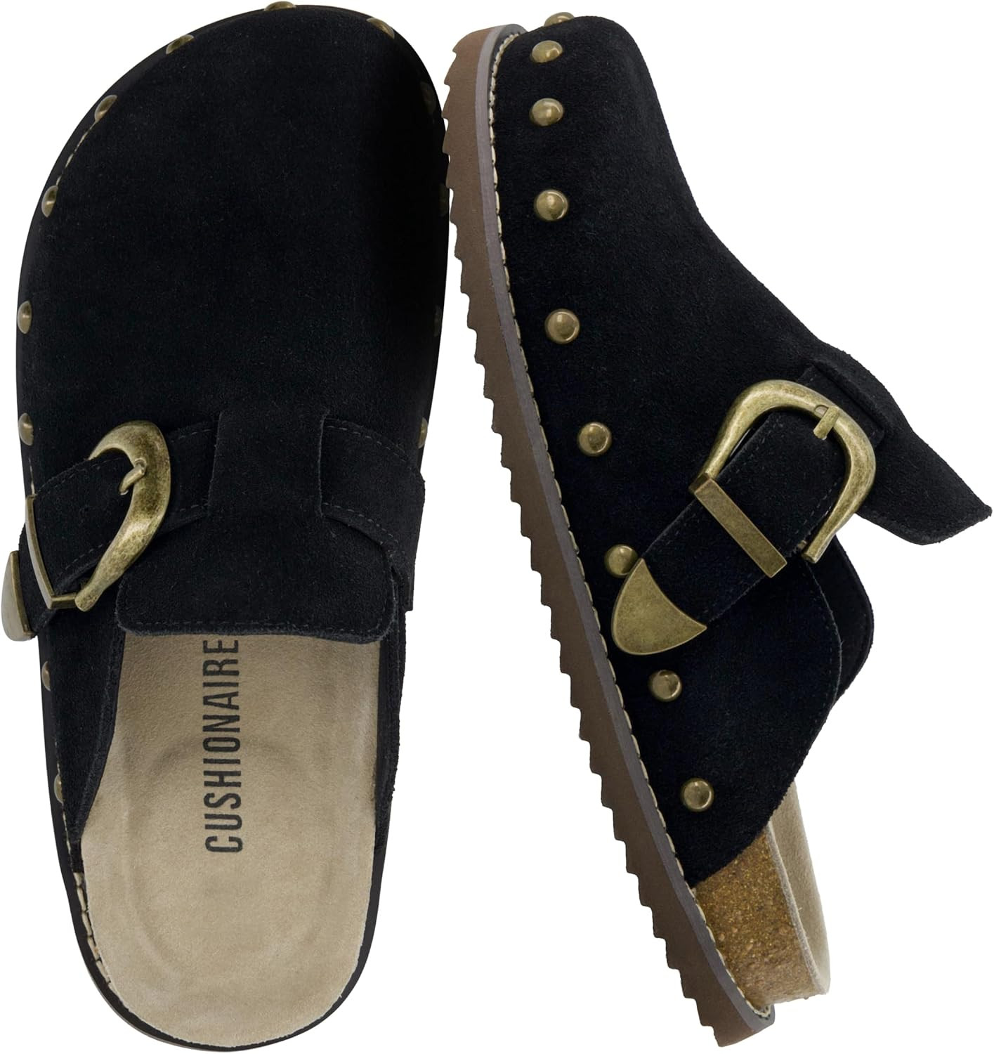 CUSHIONAIRE Bronco Slip On Mule Womens Shoes – Genuine Suede Leather Clogs with Adjustable Buckle and Studded Detailing, Stylish Fall Shoes for Women | Amazon (US)