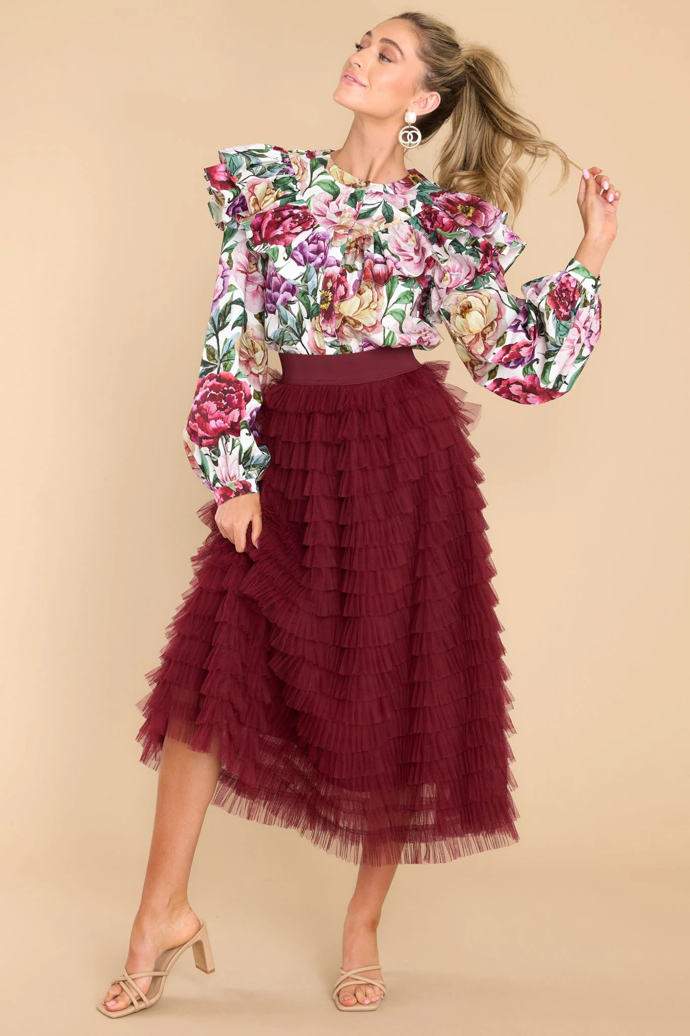 Good Luck Charm Burgundy Skirt | Red Dress 