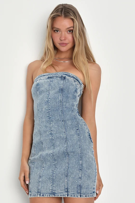 Admiration Inspiration Medium Wash Denim Strapless Mini Dress | Lulus (US)