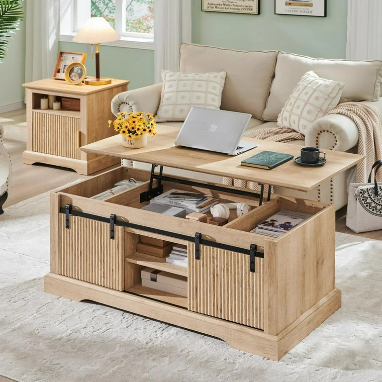 Athletgo 46" Fluted Lift Top Coffee Table with Sliding Door, Modern Center Table w/Adjustable Sto... | Walmart (US)