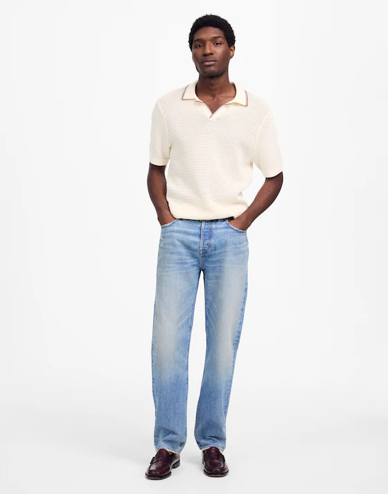 Contrast-Stitch Johnny-Collar Sweater Polo | Madewell