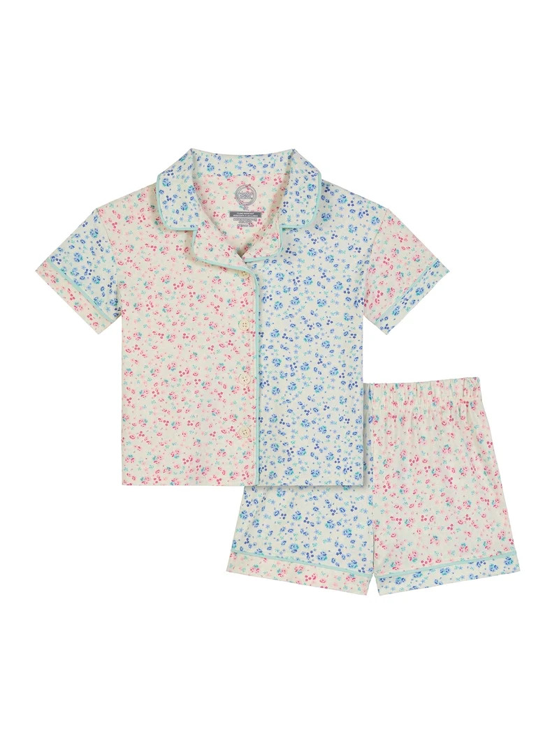 Wonder Nation Toddler Girls Short Sleeve Button Front Pajama Top and Shorts Set, 2-Piece, Sizes S... | Walmart (US)