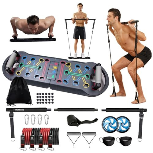 HOTWAVE Portable Exercise Equipment with 16 Gym Accessories,20 in 1 Push Up Board Fitness,Resistance Bands with Ab Roller Wheel,at Home Workout for Men | Amazon (US)