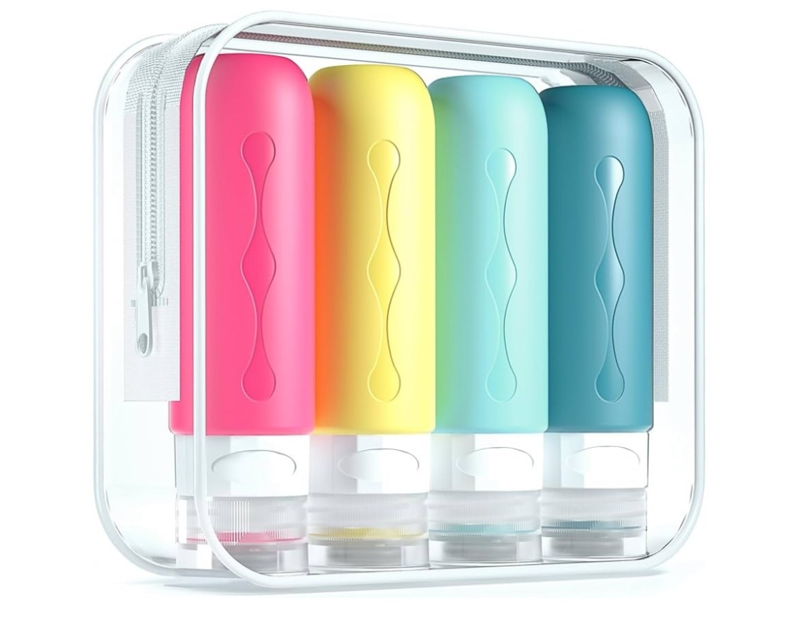 Gemice Travel Bottles for Toiletries, Tsa Approved Travel 3oz Size Containers with Clear Bag, BPA Free Leak Proof Travel Tubs Refillable Liquid Travel Accessories for Cometic Shampoo Lotion (4 Pack)