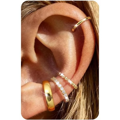 Fade-Resistant 14K Gold-Plated Clip-On Ear Cartilage Fake Earrings Set Fashion Jewelry Gold Tone-Classic-𝟒𝐏𝐚𝐢𝐫𝐬 9*1.6 | Target