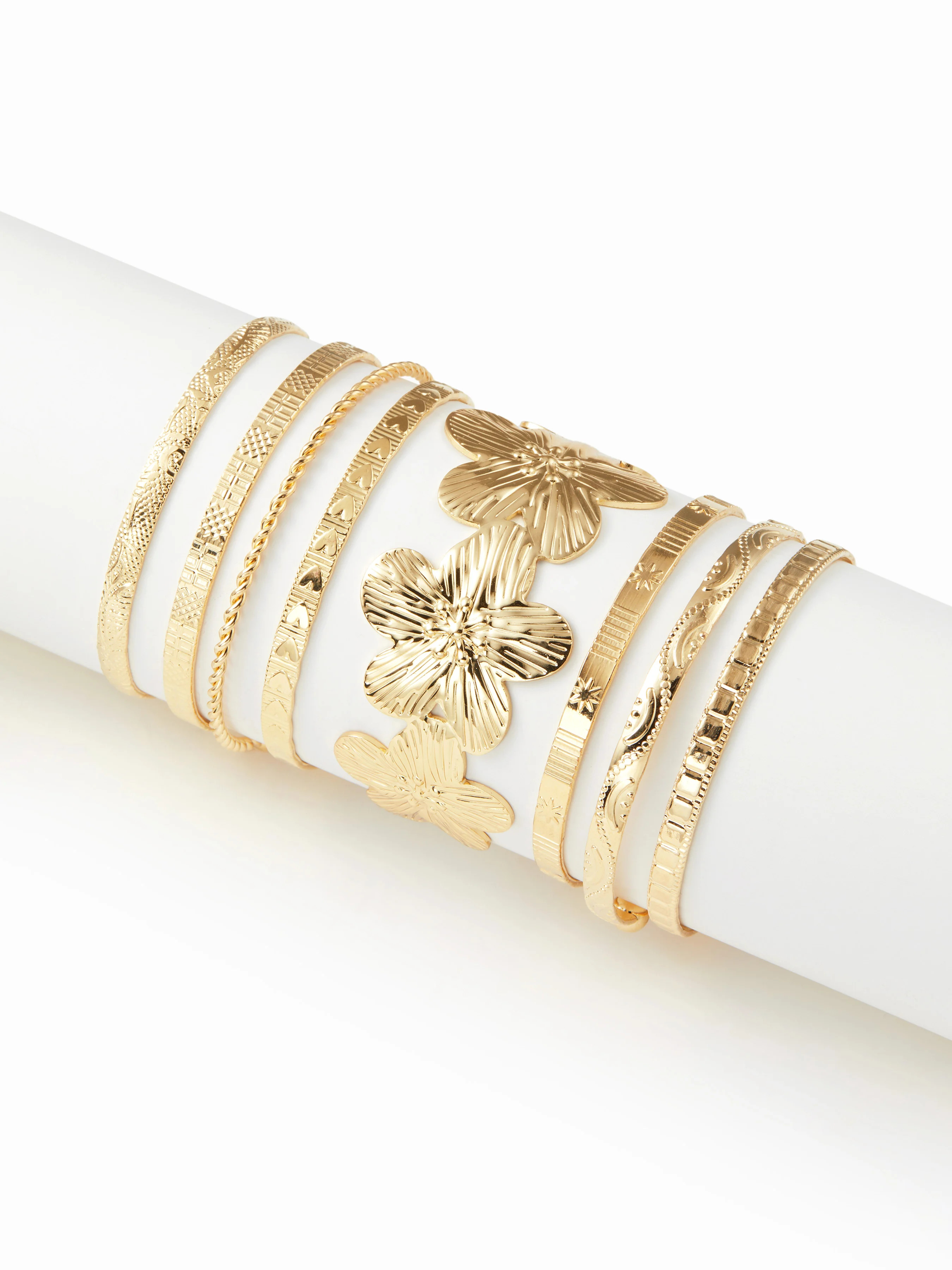 8 PCS TWISTED & TEXTURED & FLORAL BRACELET SET For Daily Casual | Cider