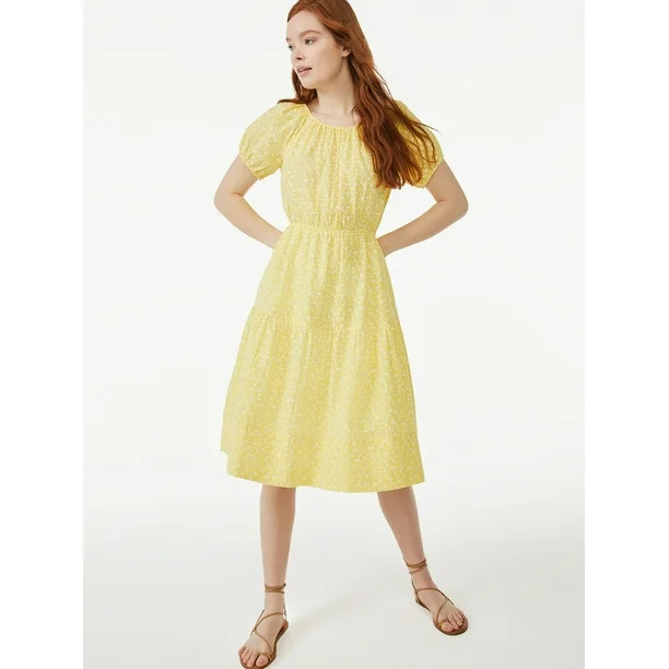 Free Assembly Women's Short Sleeve Peasant Midi Dress | Walmart (US)
