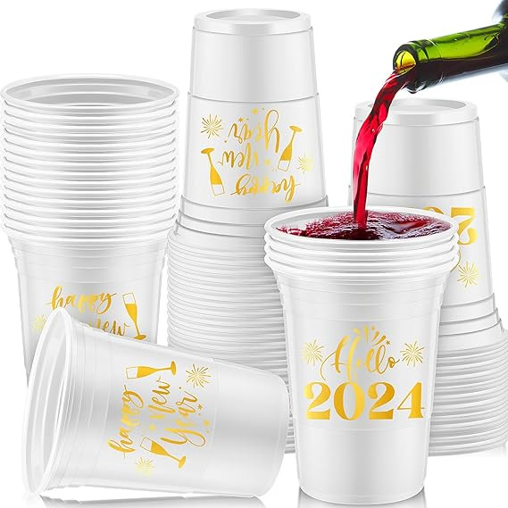 Mifoci 100 Pack Happy New Year Disposable Thick Cups 16oz Happy New Year 2024 Holiday Cups Decora... | Amazon (US)