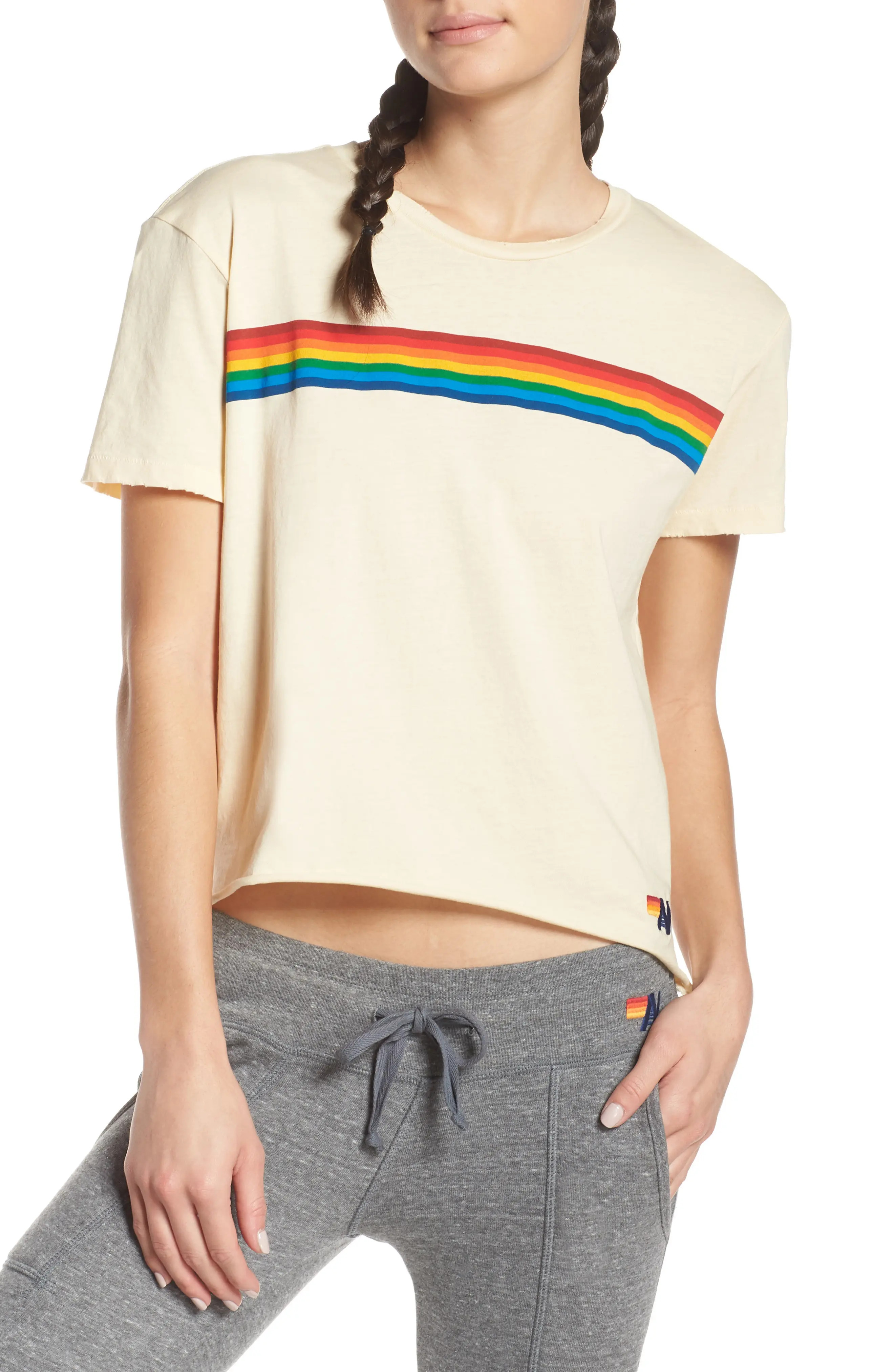 Women's Aviator Nation Rainbow Tee, Size X-Small - White | Nordstrom