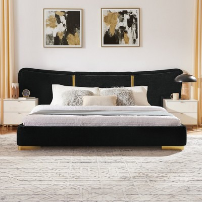 Queen Size Upholstered Platform Bed Frame Low Profile Bed with Curved Headboard, Black - ModernLuxe | Target