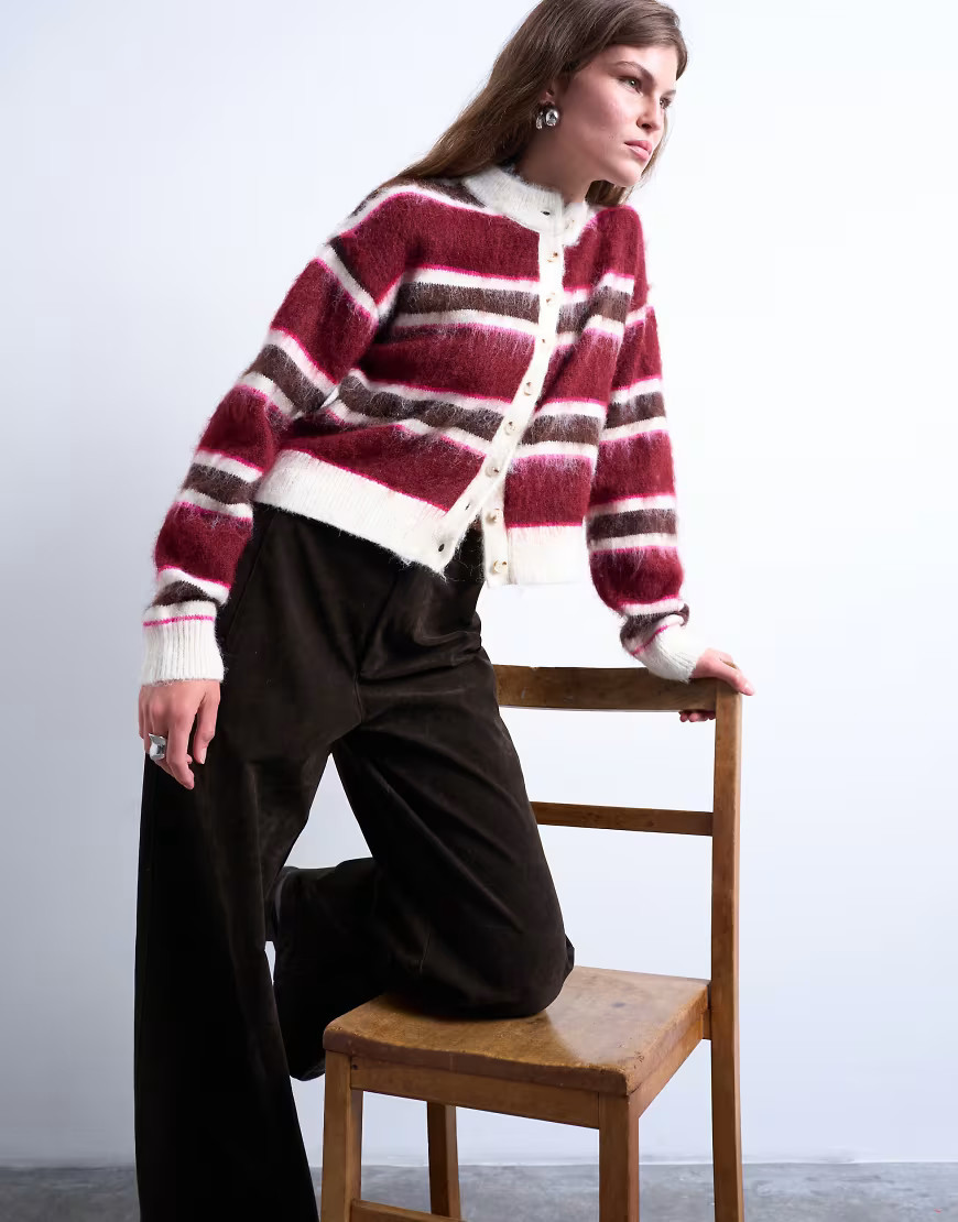 Topshop - Pluizig gebreid gestreept vest in roze | ASOS (Global)