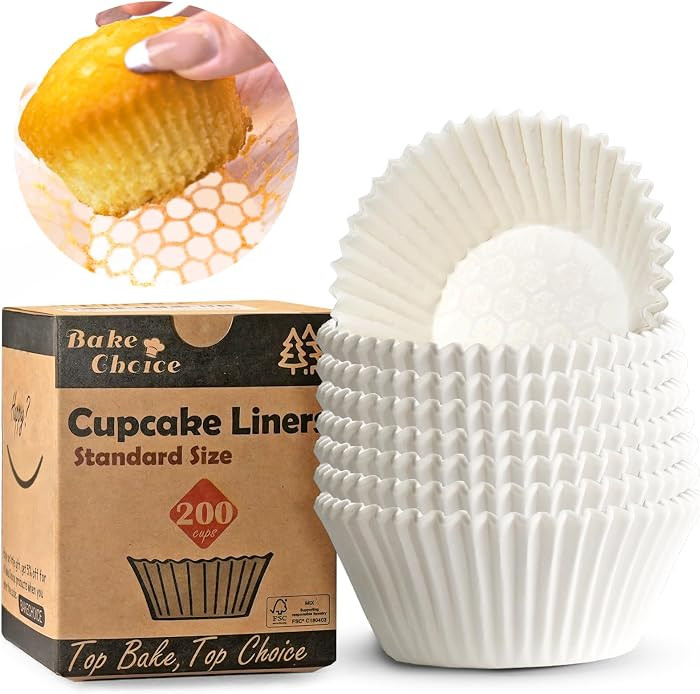 Bake Choice 200pcs Standard White Cupcake Liners for Baking, Upgraded Natural Muffin Liners, Bala... | Amazon (US)