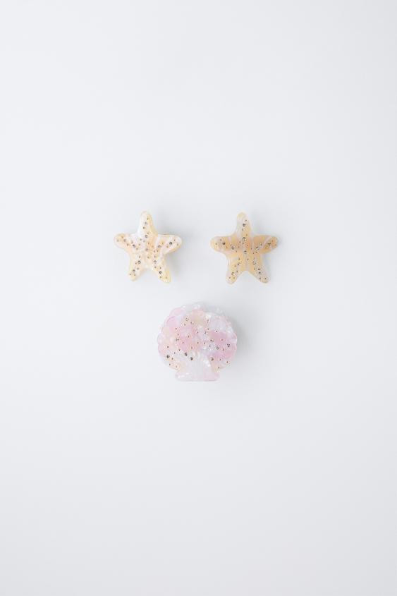 THREE-PACK OF SHELL AND STAR HAIR CLIPS | Zara US