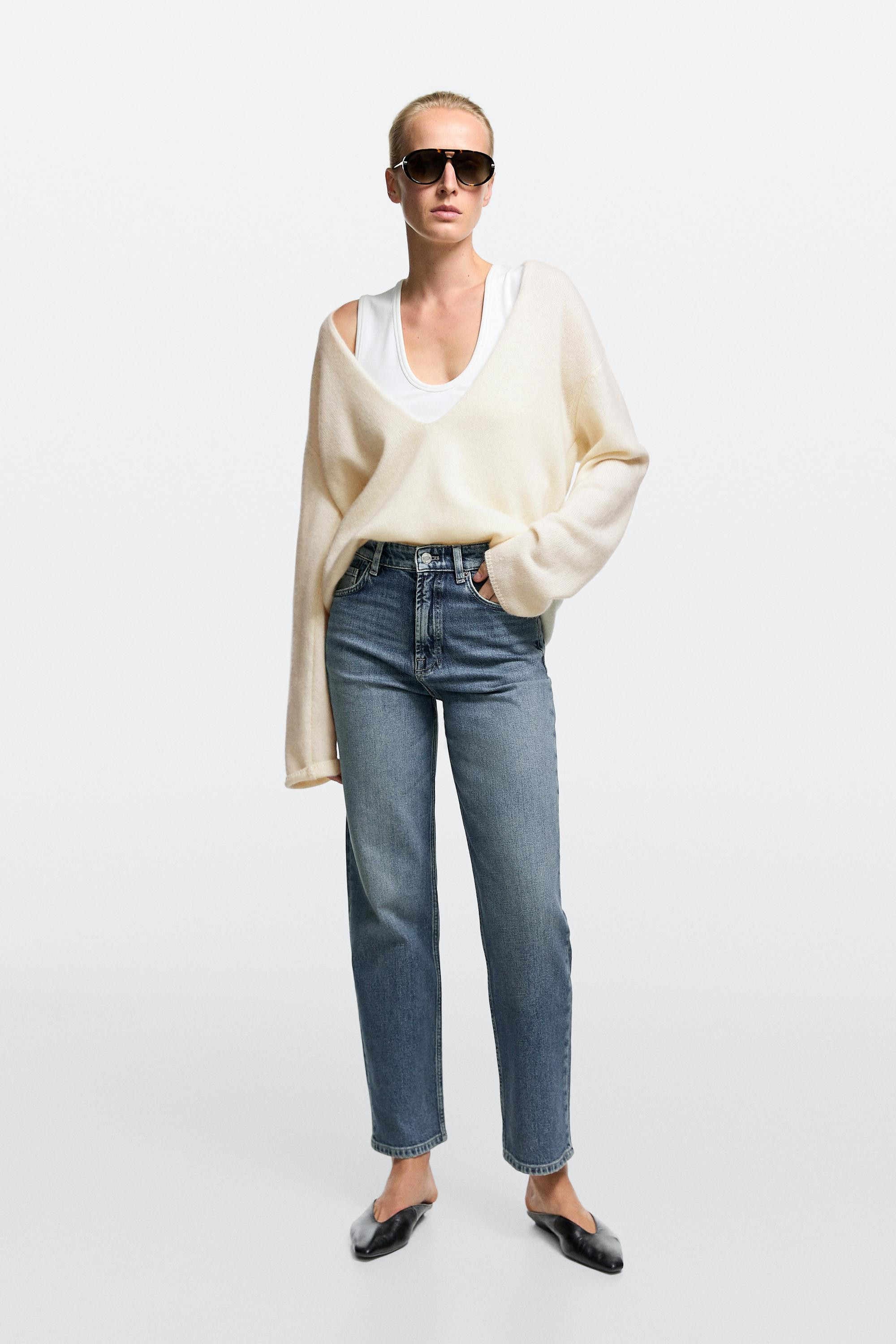 High-waist cropped straight-leg jeans | Massimo Dutti UK