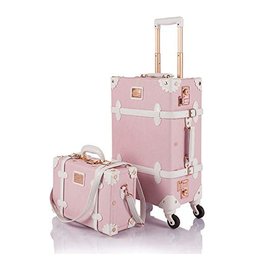 COTRUNKAGE Vintage Trunk Luggage Set Carry On Suitcase for Women (13" & 20", Embossed Pink) | Amazon (US)
