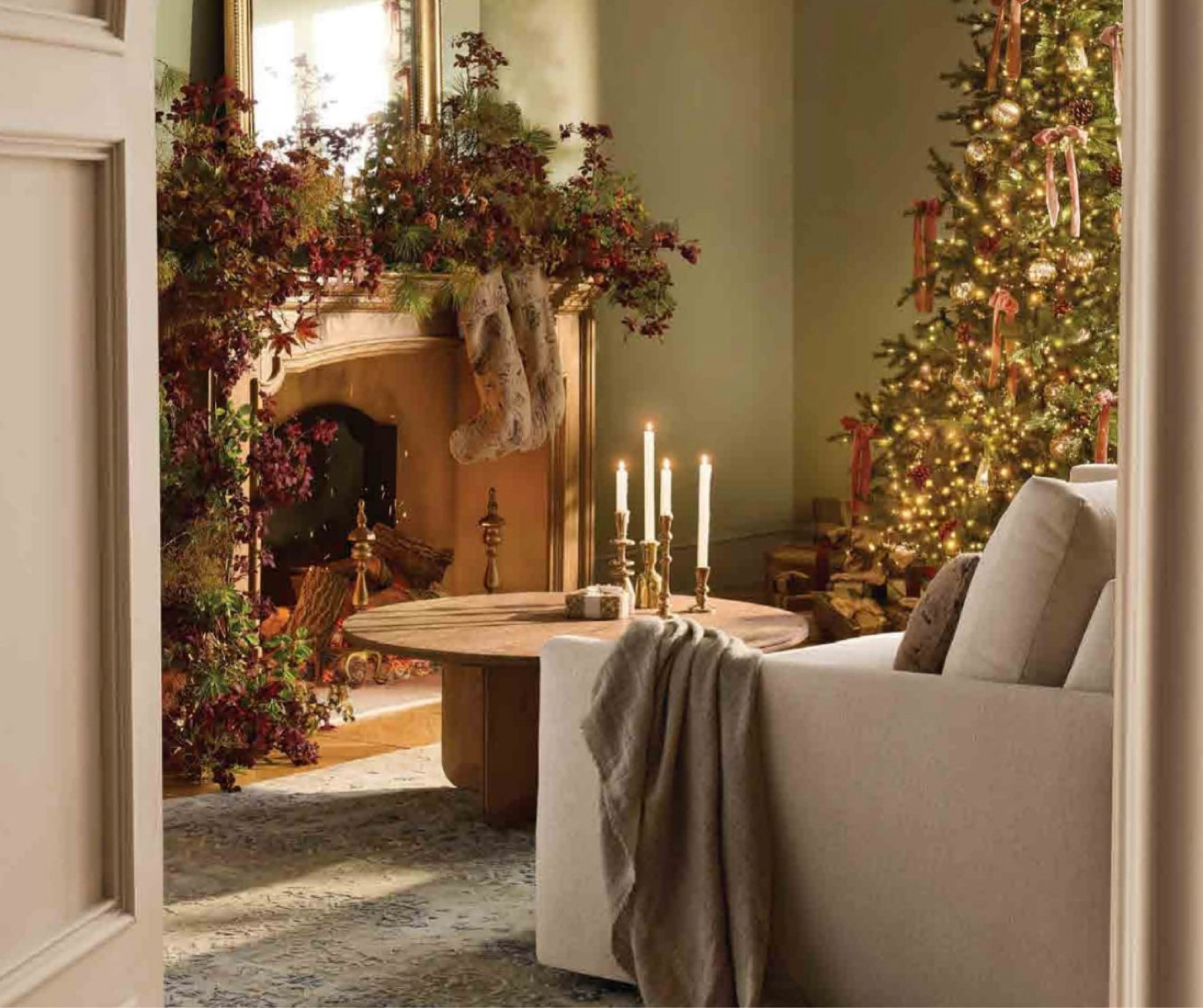 Get your living room holiday ready with extra cozy layers and festive decor by well crafted Arhaus furnishings and decor.  A big Christmas tree always makes a huge impact. #livingroom

#LTKHome #LTKGiftGuide #LTKSaleAlert