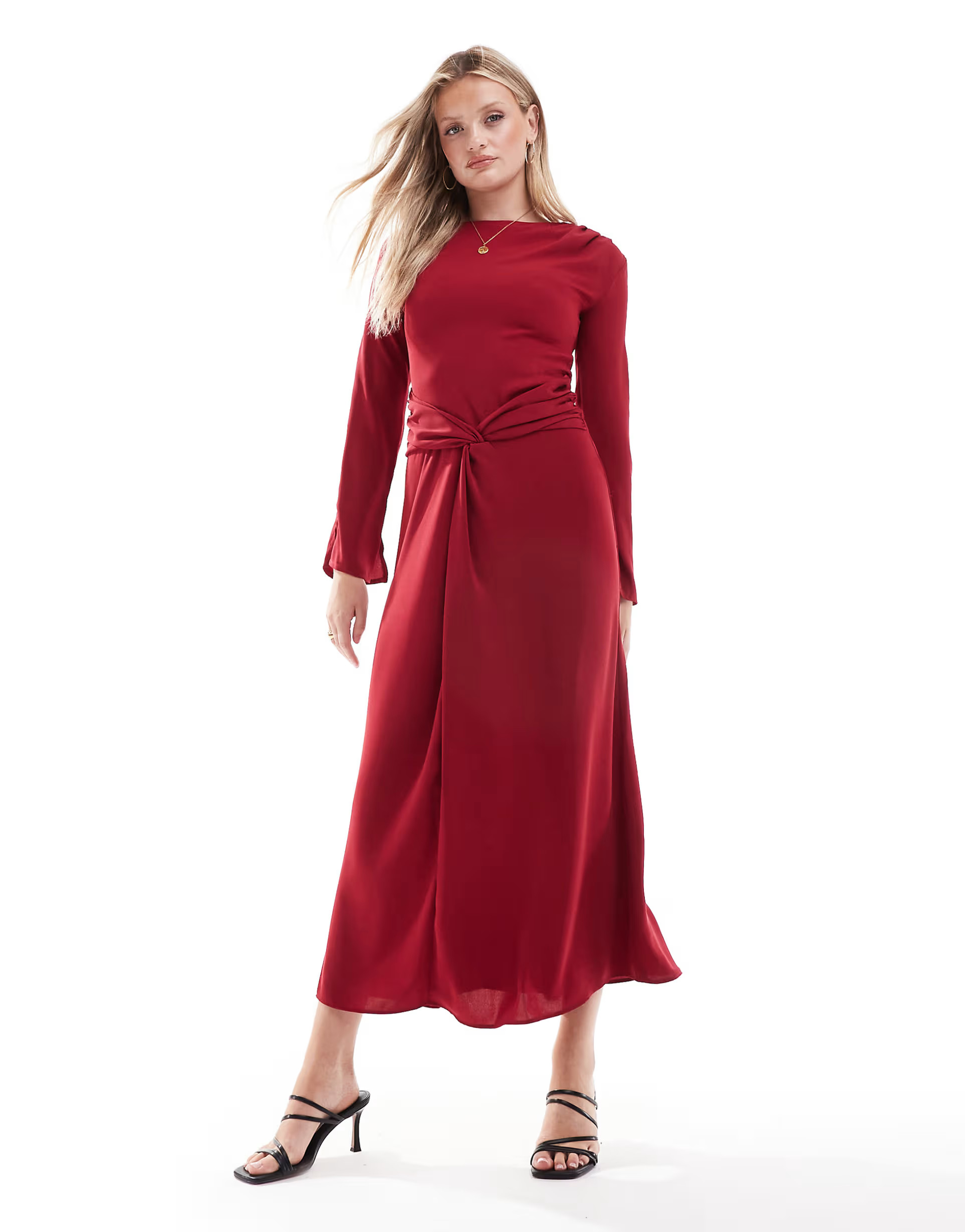 ASOS DESIGN tie up waist crepe maxi dress in red | ASOS (Global)