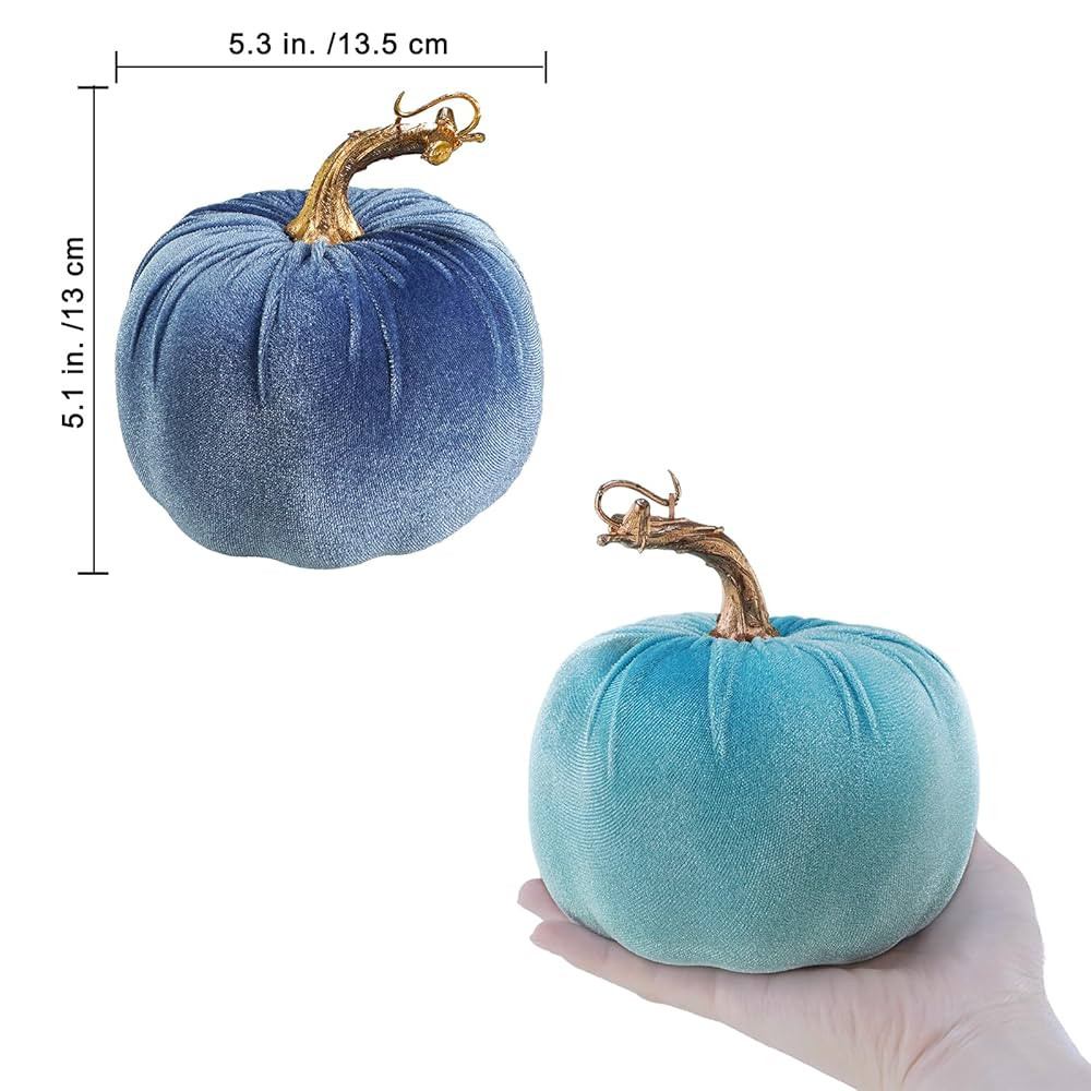 Winlyn 4 Pcs Assorted Blue Faux Velvet Pumpkins Decorative Harvest Pumpkins Fabric Foam Pumpkins ... | Amazon (US)