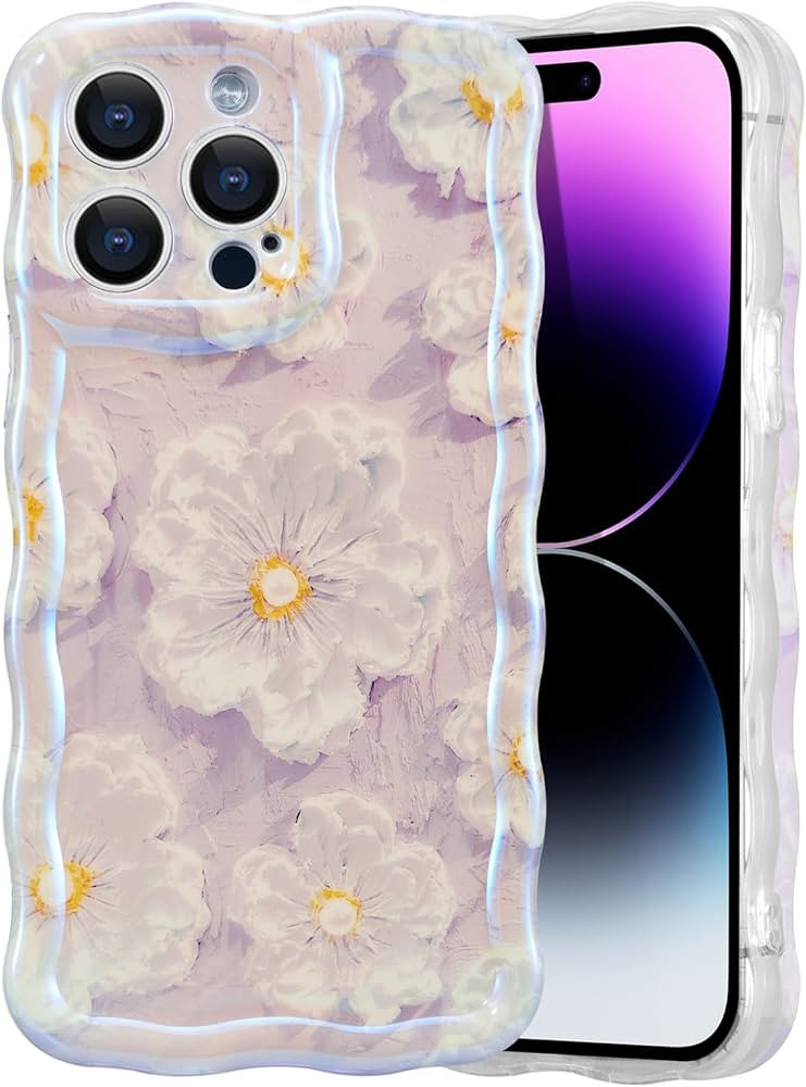 EYZUTAK Case for iPhone 14 Pro Max, Colorful Retro Oil Painting White Flower Laser Glossy Cute Fl... | Amazon (US)