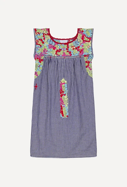 Flores Navy Gingham Fiesta Short Dress | Mi Golondrina