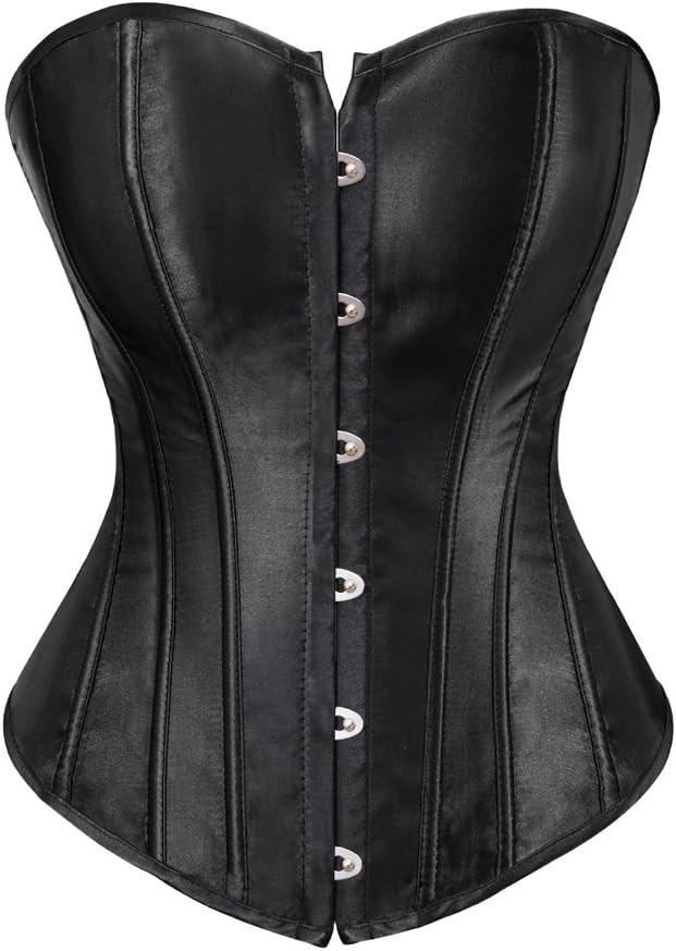 Zhitunemi Women's Bustier Corset Top Sexy Lingerie Sets Black Satin Waist Cincher | Amazon (US)