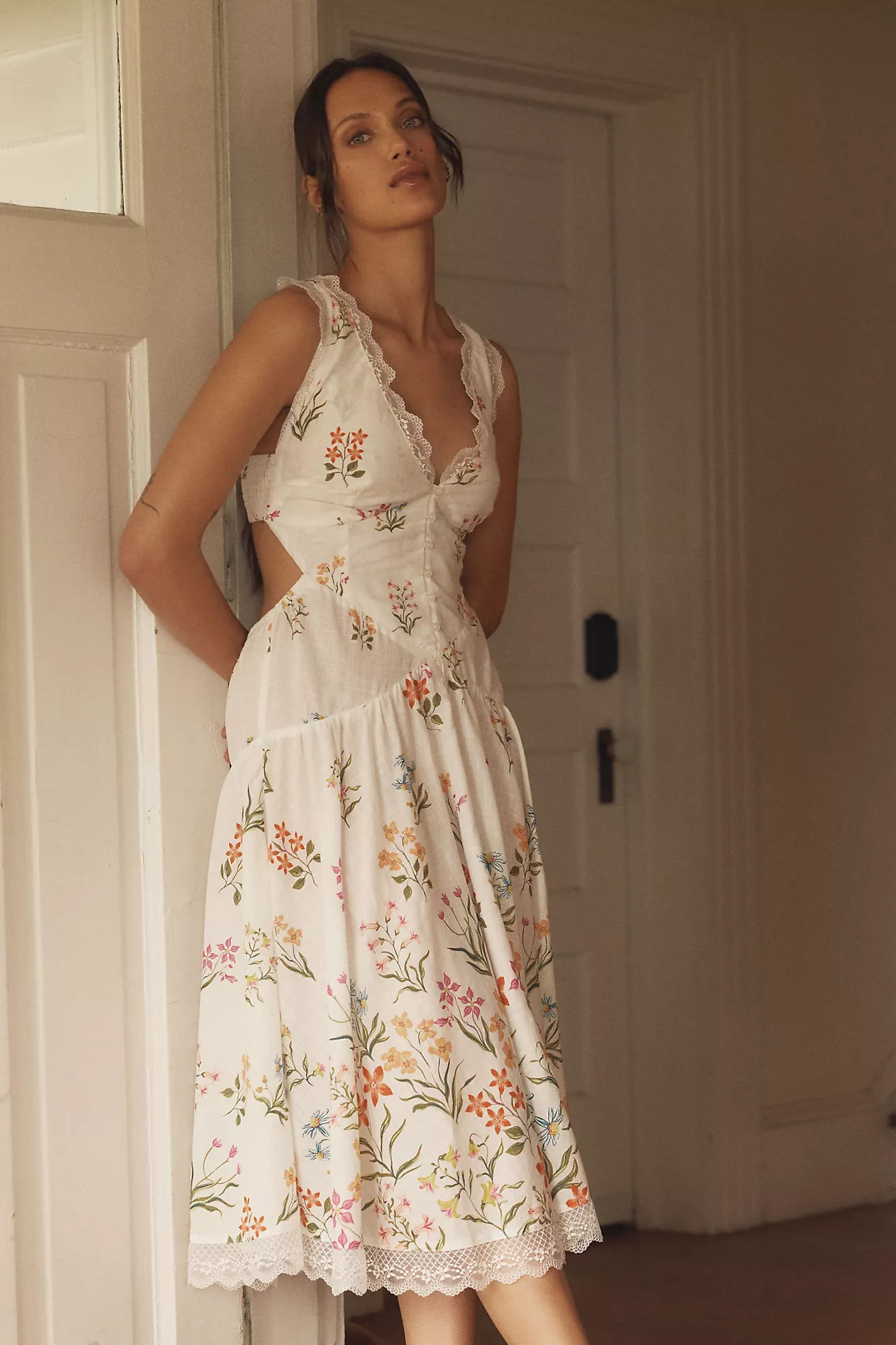 By Anthropologie Open-Back Drop-Waist Midi Dress | Anthropologie (US)