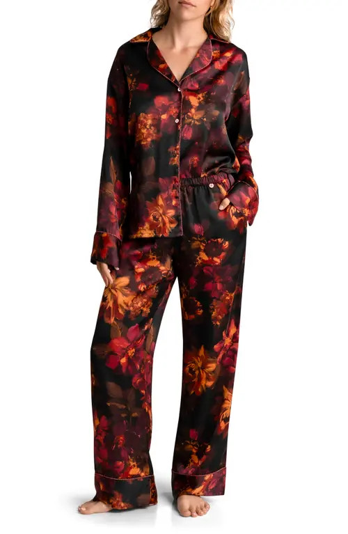 Midnight Bakery Dylan Floral Print Satin Pajamas in Black at Nordstrom, Size Small | Nordstrom