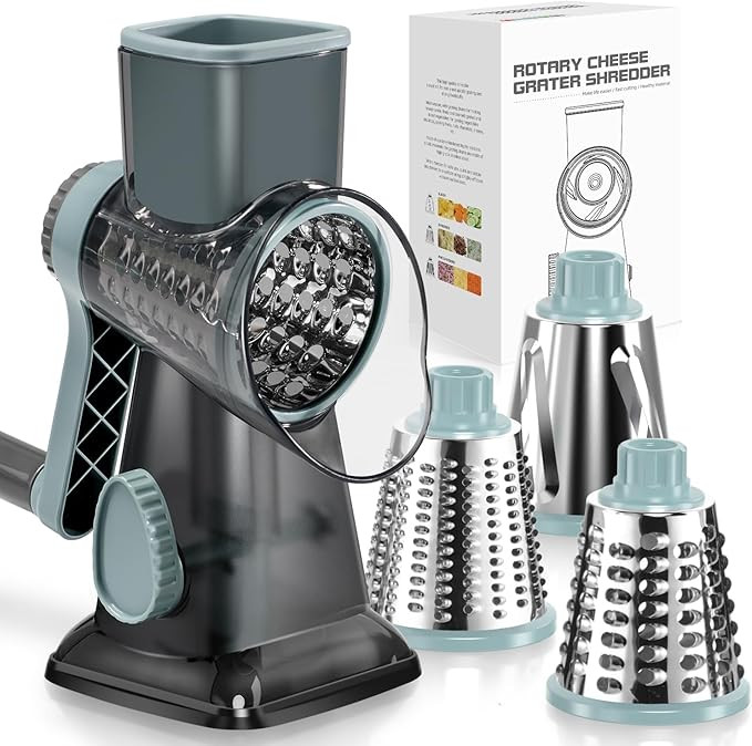 KEOUKE Rotary Cheese Grater Hand Crank Transparent - Shredder Slicer Grinder 3 Stainless Steel Bl... | Amazon (US)