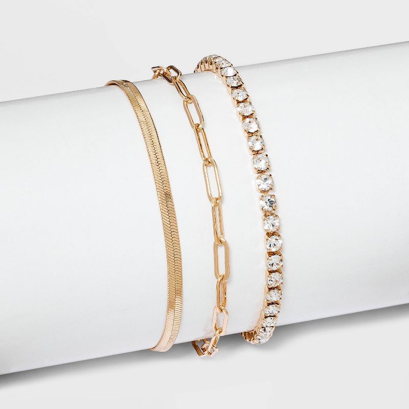 Herringbone and Tennis Bracelet Set 3pc - A New Day™ Metallic Gold | Target