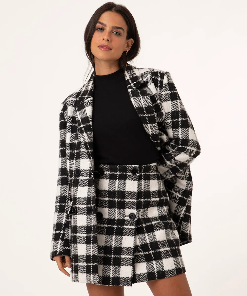 saia curta xadrez com botões preta | C&A (BR)