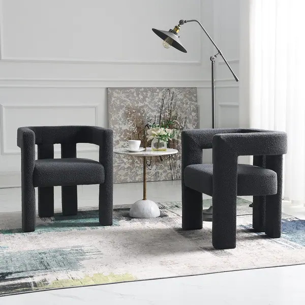 KINWELL 24" Wide Boucle Upholstered Armchair (Set of 2) - Jet Black | Bed Bath & Beyond