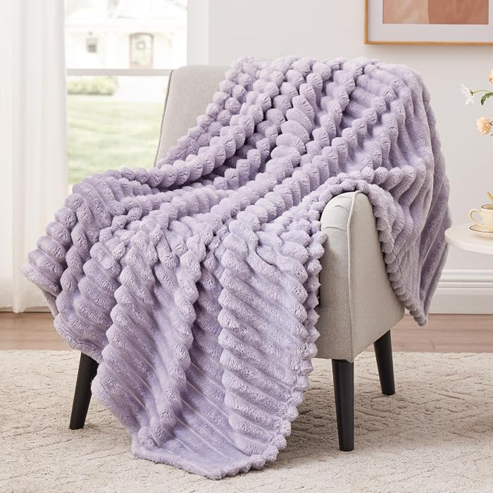 EXQ Home Fleece Throw Blanket for Couch or Bed - 3D Stripe Jacquard Decorative Blankets - Cozy So... | Amazon (US)