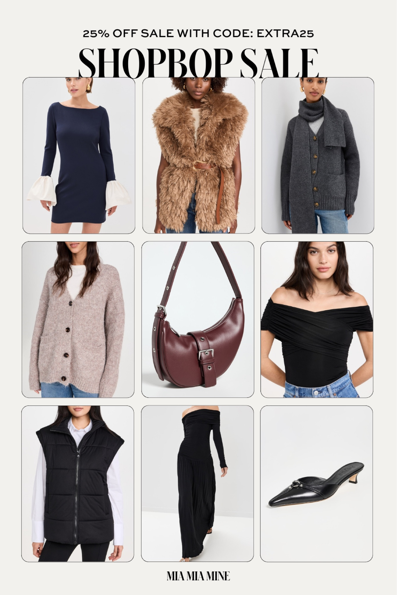 Shopbop sale picks - save an extra 25% off sale with code EXTRA25
Save on cardigans, boots, holiday gifts and holiday dresses 

#LTKFindsUnder100 #LTKHoliday #LTKSaleAlert