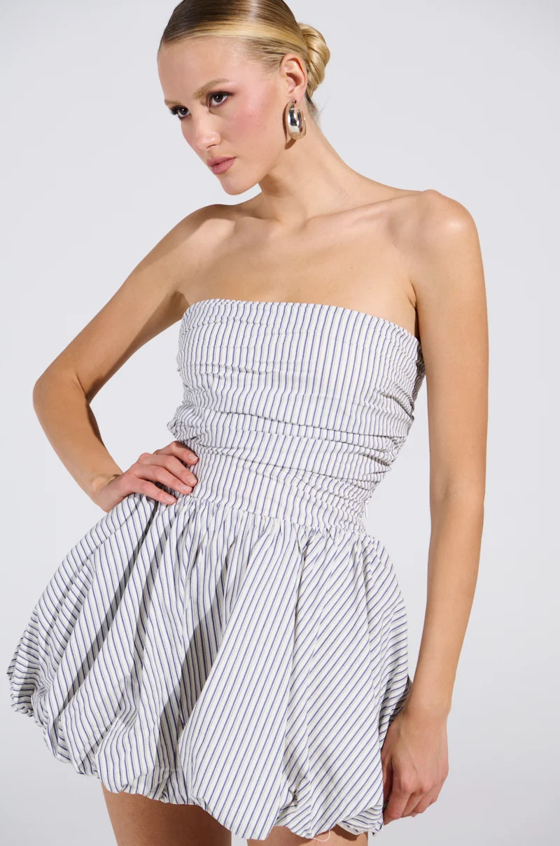 A STROLL DOWN SOHO PINSTRIPED MINI DRESS | AKIRA