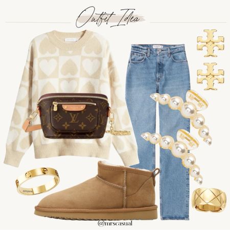 Loving this neutral heart sweater for a casual Valentine’s Day outfit idea 

#LTKfindsunder100 #LTKitbag #LTKshoecrush