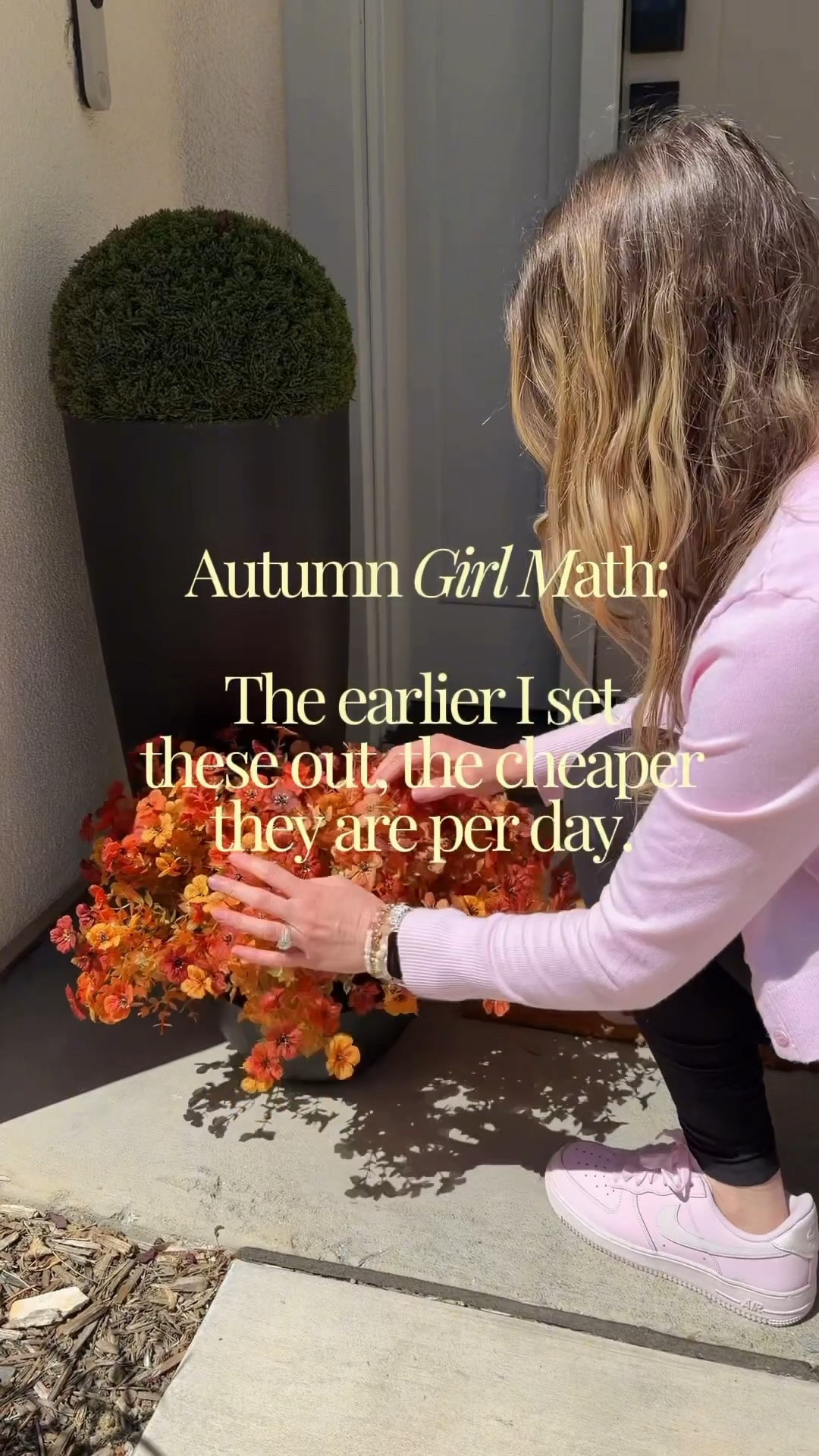 Set up my front porch fall mums with me 🍁 It’s never too early to decorate for Fall IMO 🤭 Plus I’m completely obsessed with my pink Nike Air Force 1’s, and my pink Amazon sweater is a Fall staple🩷

 #ad  #wayfaircreator  #asmr  #fallporch #wayfairelevate  ‪@Wayfair

#LTKSeasonal