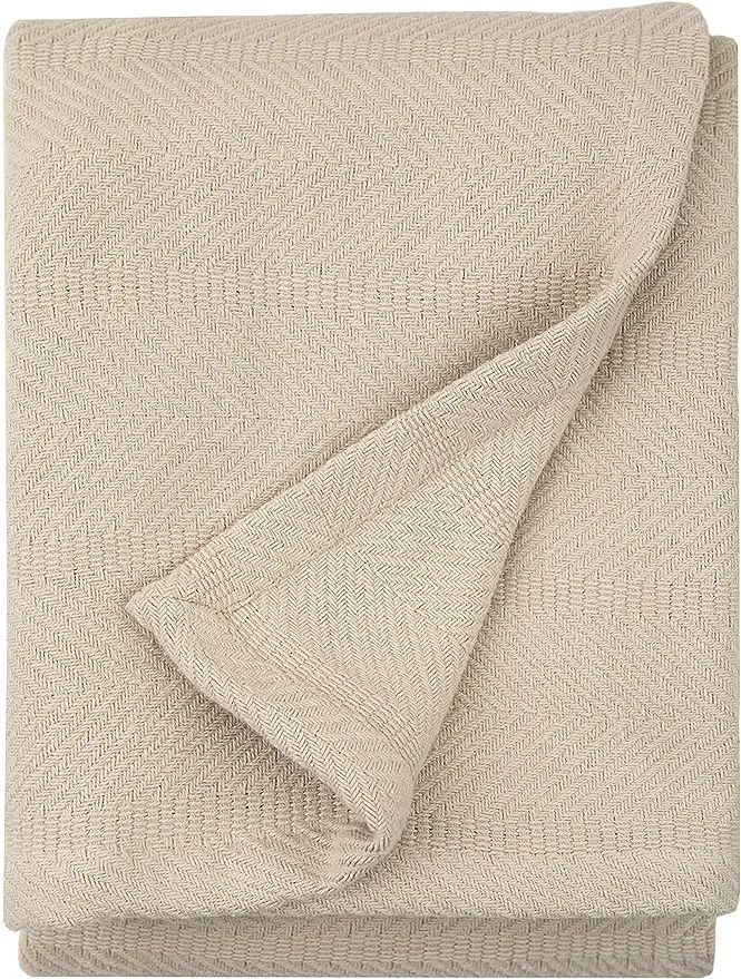 Sticky Toffee Oeko-Tex Certified Cotton Woven Lightweight Throw Blanket, Herringbone Weave, Warm ... | Amazon (US)