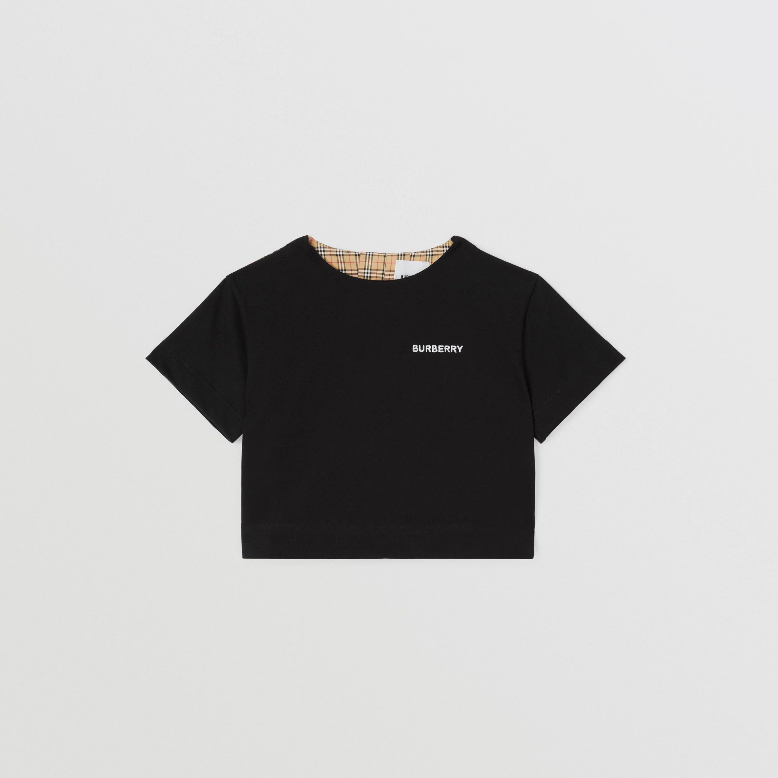 Check Panel Cotton T-shirt in Black | Burberry® Official | Burberry (US)