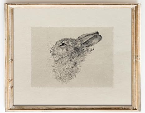 Kizbok Neutral Wall Art Decor, Vintage Rabbit Canvas Painting, Farmhouse Decor Bunny Sketch Drawi... | Amazon (US)