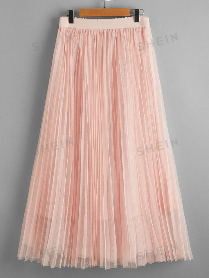 SHEIN Mulvari Wideband Waist Pleated Mesh Skirt | SHEIN
