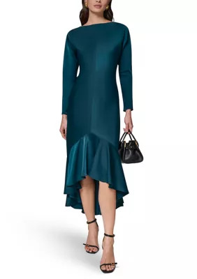 Women's Long Sleeve Satin High-Low Flounce Hem Dress | Belk