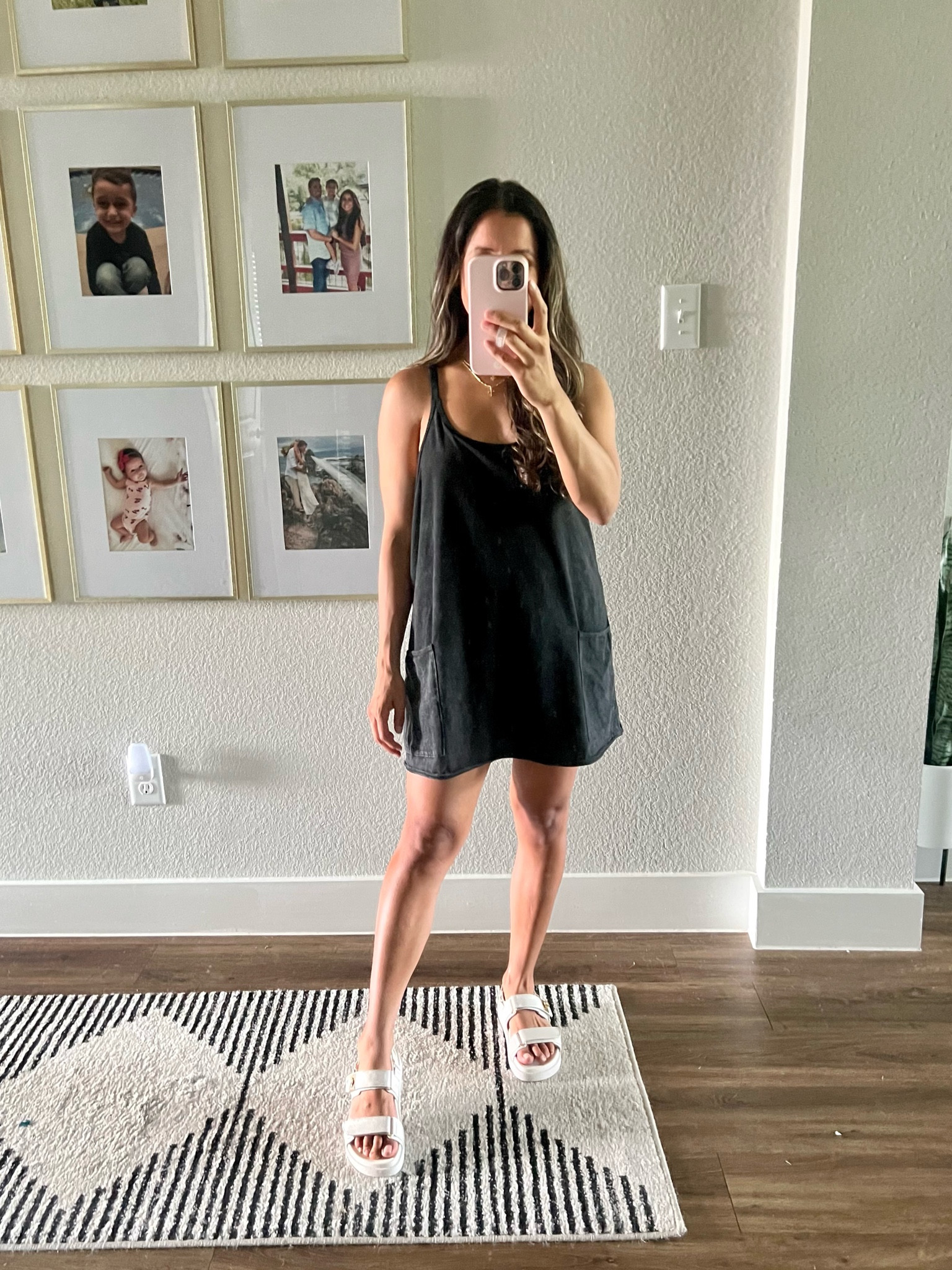 black dress with white sandals bren.kelley on LTK