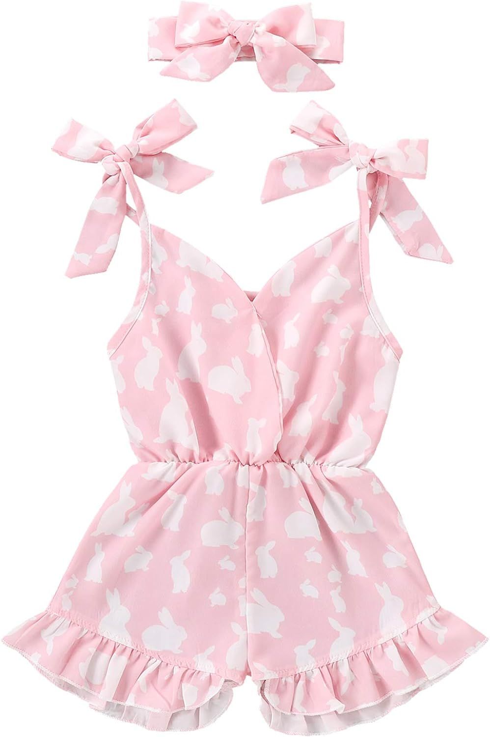 Flashing boy One-Piece Toddler Kid Baby Girl Easter Outfit Bowknot Strap Romper Ruffle Bunny Prin... | Amazon (US)